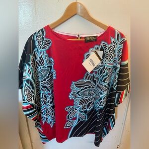Bob Mackie Red and Black Artistic Top